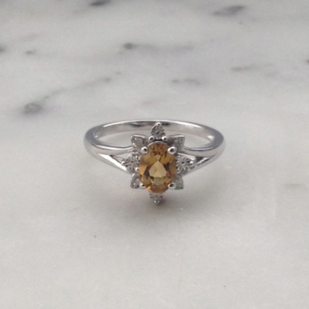 Genuine Diamond Whiskey Quartz Ring